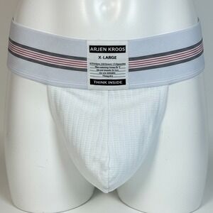 Arjen Kroos Mens White Athletic Jockstrap XL Striped Waistband Underwear